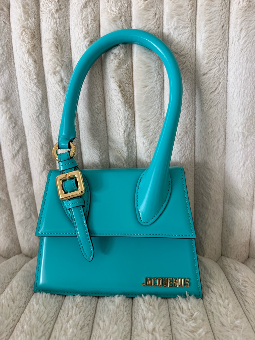 Jacquemus Turquoise Le Chiquito Patent Top-Handle Mini Bag